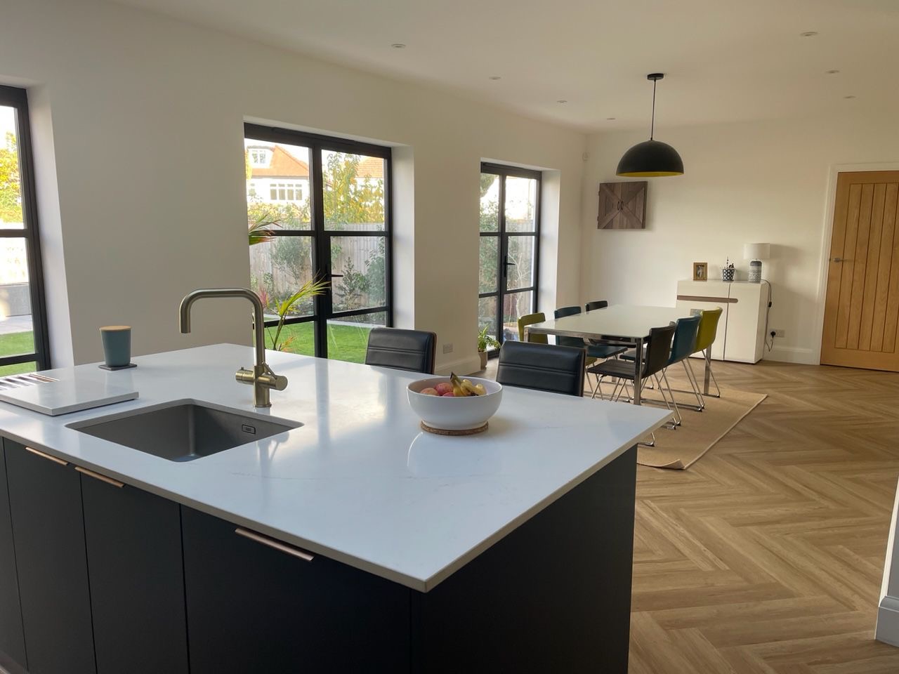 Modern open-plan kitchen renovation completed by MLH Construction in Ruislip